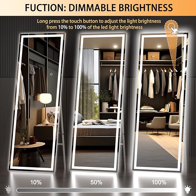 Hasipu Full Length Mirror with Lights, Full Body Dressing Hanging Mounted Mirror