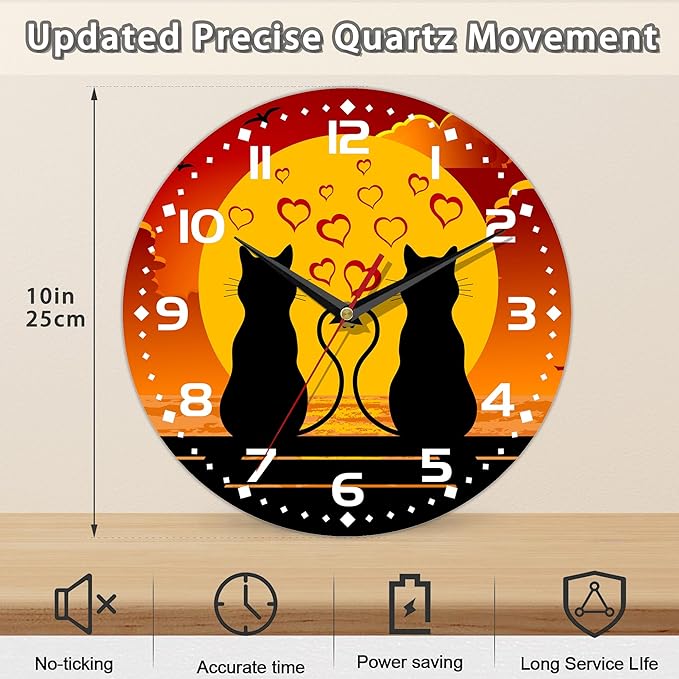 Two Cats in Love Seaside Wall Clock, Contemporary Easy to Read Decor