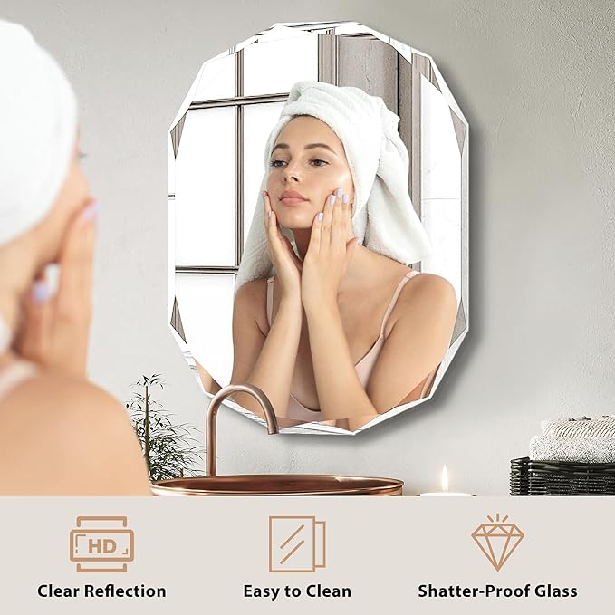 Bathroom Mirrors for Over Sink, Round Frameless Mirrors for Wall, 20x28 Inch