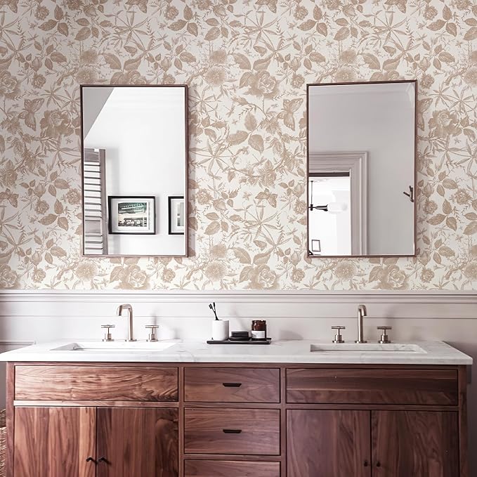 JiffDiff Vintage Peel and Stick Wall Stick，Champagne Wallpaper Rose Removable