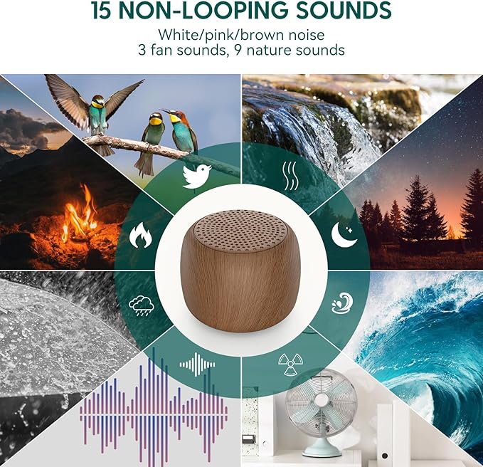 Babelio White Noise Sound Machine for Adults Kids Baby, Mini, 15 Non-looping Sounds, Timer, Memory Function, Easy to Pocket and Travel