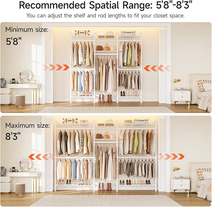 ONBRILL H3 Plus Expandable Wall Mounted Closet System, 5.7FT-8.2FT Closet