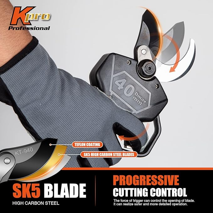 Cordless Electric Pruning Shears 40MM, Kebtek Professional Pruning Shears Battery Powered 21V Brushless Motor 2Pack 2AH Rechargeable Battery-LCD Display Screen (KT940)