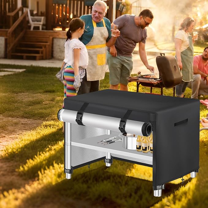 Outdoor Prep Table Cover with Split Zipper, Waterproof Patio Stainless Steel Metal BBQ Table Cover, Suitable for Outdoor Dining Table, Grill Table, BBQ Grill Cart, 48"L x 24"W x 35"H