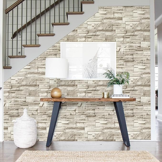 Jeweluck Stone Wallpaper Peel and Stick Brick Wallpaper 17.7”×590.5” Brick