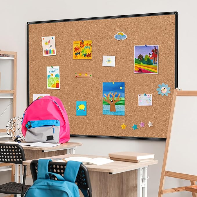 Extra Large Cork Bulletin Board 60" X 36", Wall Mounted Notice Pin Board