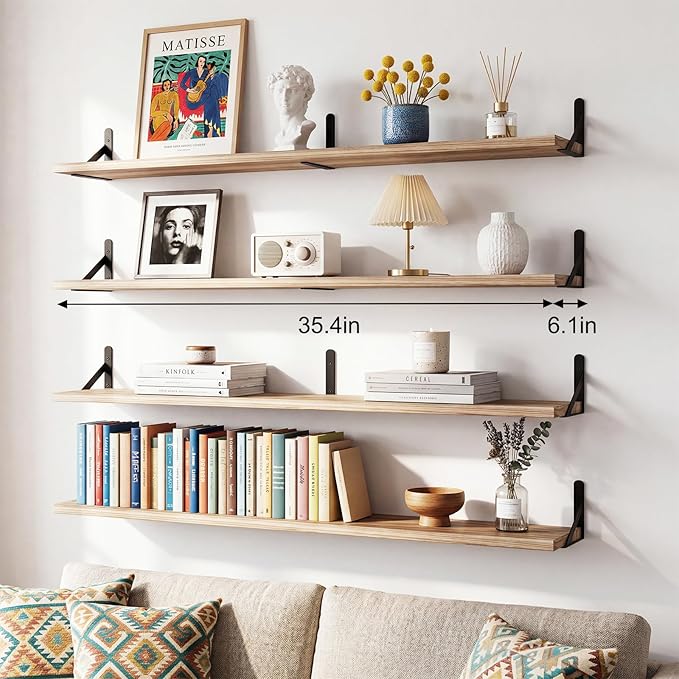 YGEOMER Floating Shelves for Wall, 35in Light Carbonized Brown Wall Shelves for