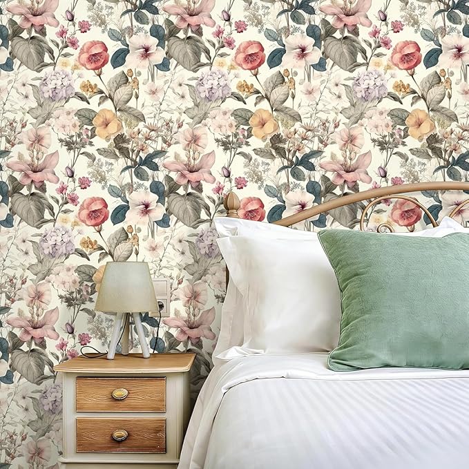 Jeweluck Floral Wallpaper Peel and Stick Vintage Floral Contact Paper Peel and