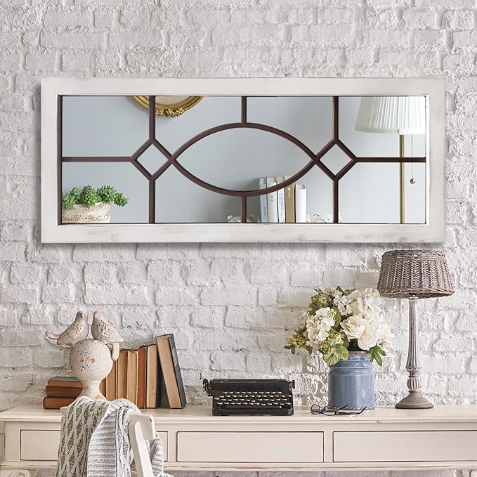 Farmhouse Mirror for Wall Decor: 43.3" x 17.7" Large Rustic Windowpane Mirrors