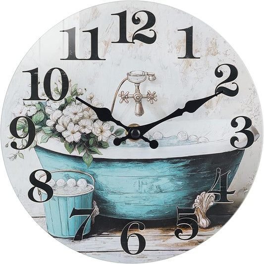 Decorative Bathroom Wall Clock, Rustic Style Waterproof Glass Wall Clock