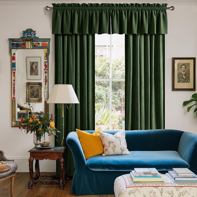 NICETOWN Velvet Cafe Windows Valance, Olive Green Window Treatment