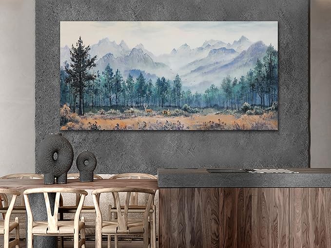 Anolyfi Foggy Forest Mountain Canvas Wall Art, Nature Tree Landscape Painting