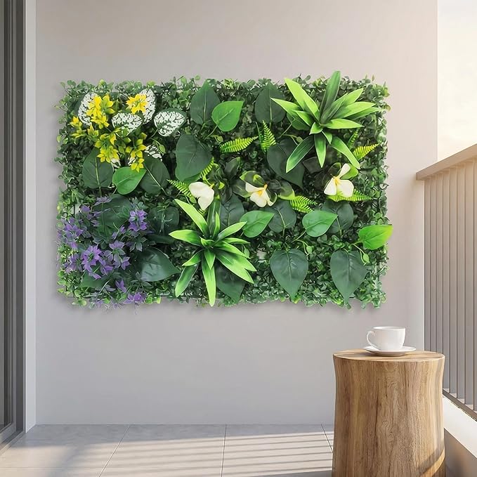 Artificial Mixed Botanical Plant Wall Panel, 24x16 in UV-Protected Faux