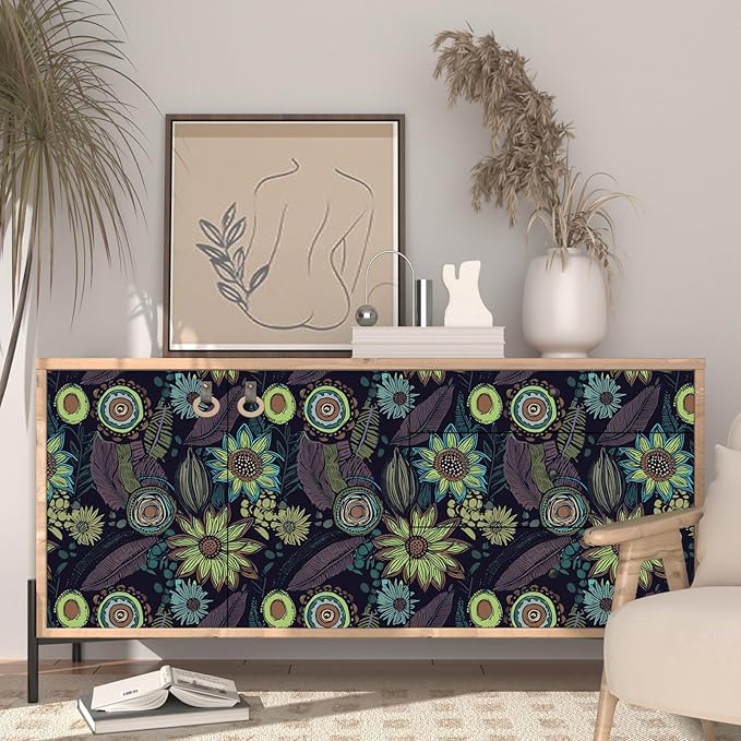Vintage Boho Wallpaper Peel and Stick, Dark Purple/Green Gothic Floral Contact
