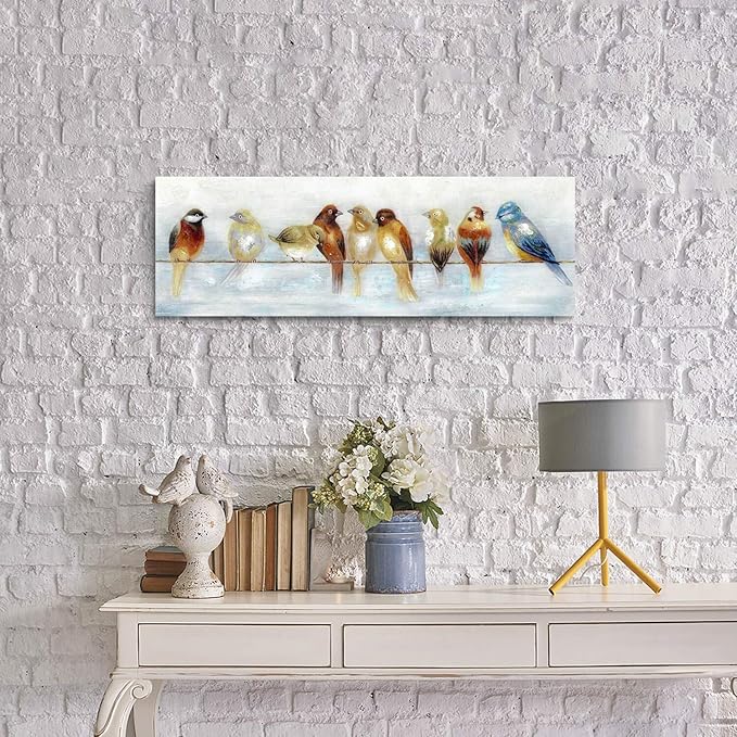 ARTISTIC PATH Abstract Birds Canvas Wall Art: Colorful Birds on Wire Picture Sparrow Painting Artwork for Living Room (36''W x 12''H, Multi-Sized)