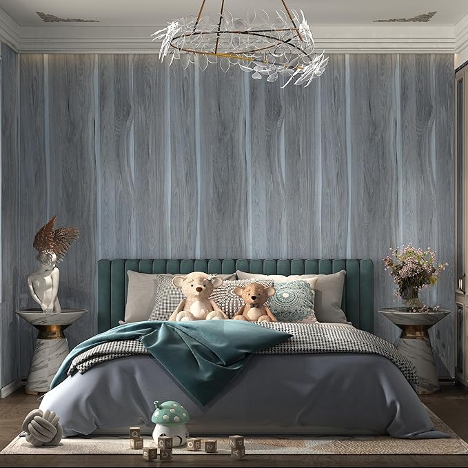 Grey Wood Grain Contact Paper Light Blue Wood Look Wallpaper Peel and Stick