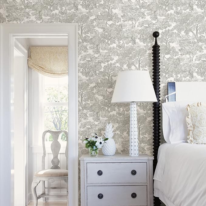 Chesapeake Grey Spinney Toile Wallpaper, Strippable