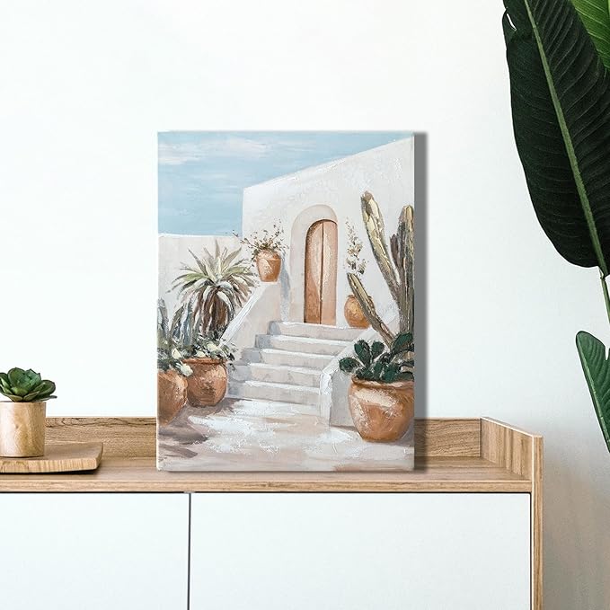 Hand-Painted Trendy blue Canvas Wall Art Pastel Preppy mediterranean Painting