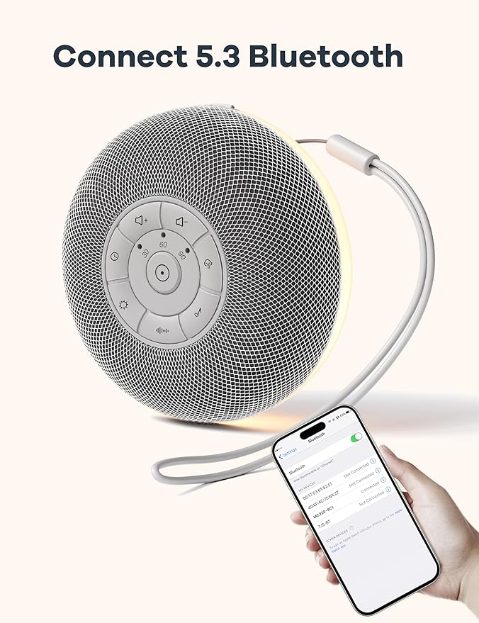 Portable Sound Machine, Long Battery with Loud Bluetooth Speaker, 39 Special Soothing Sounds, White Noise Sound Machine for Sleeping