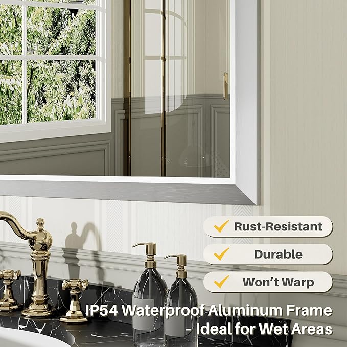 48x36 Inch Brushed Silver Bathroom Mirror