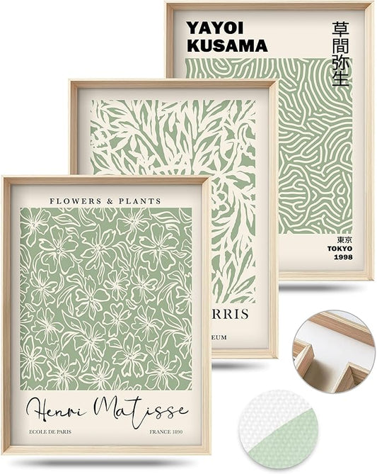 HesenDot Framed Matisse Sage Green Wall Art, William Morris Canvas Wall Decor