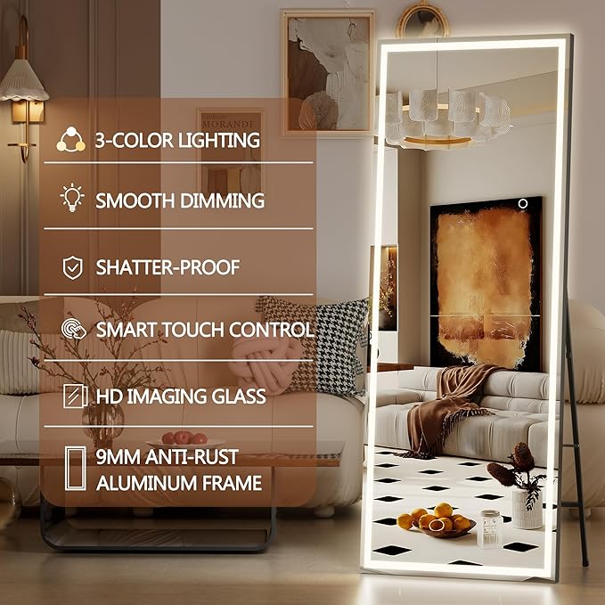 Hasipu Full Length Mirror with Lights, Full Body Dressing Hanging Mounted Mirror