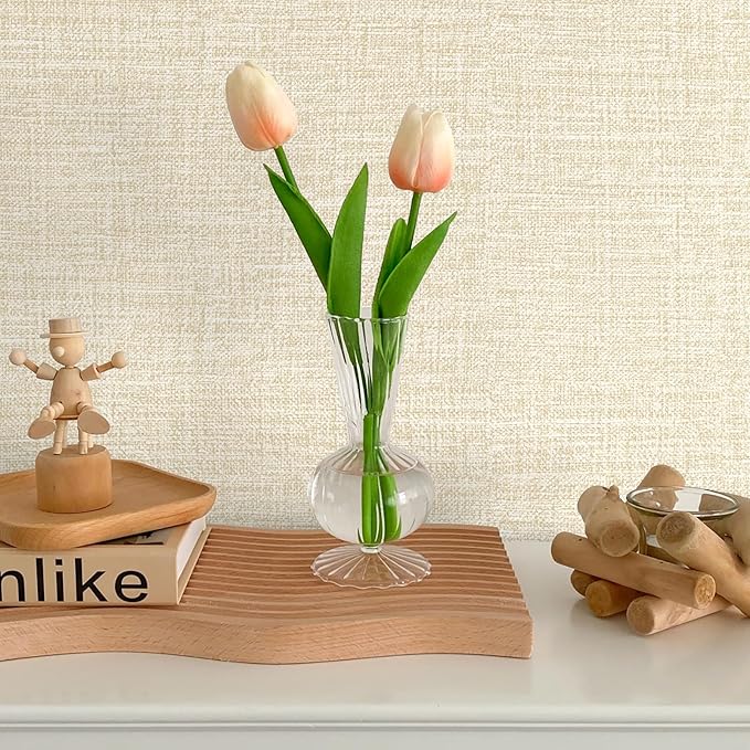 Beige Grasscloth Peel and Stick Wallpaper 17.3"x160" Faux Linen Textured