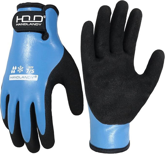 AIGEVTURE Waterproof Winter Work Gloves Men Women,Cold Weather Insulated Work Gloves Thermal Liner Superior Grip Latex Coating Warm for Outdoor (Small, Sky Blue)