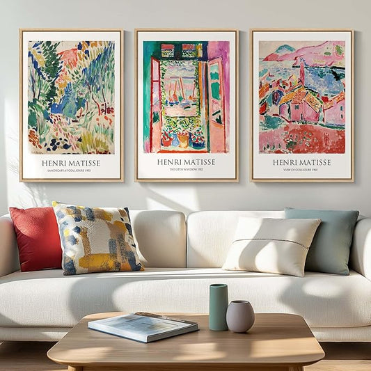 Framed Vintage Matisse Wall Art, Large Set of 3 Piece Colorful Canvas Artwork