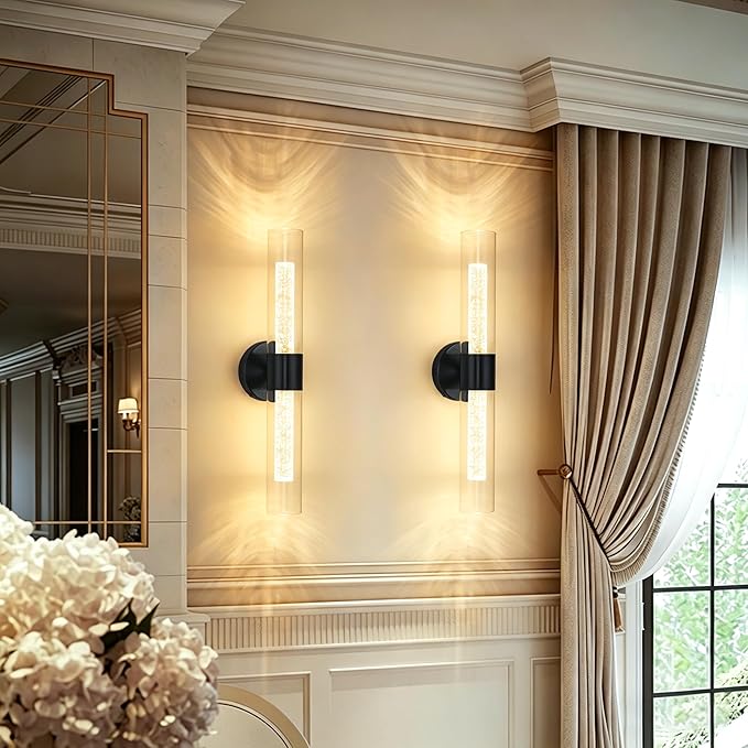 Morauroral Black Battery Operated Wall Sconces Set of 2, Rechargeable Wall