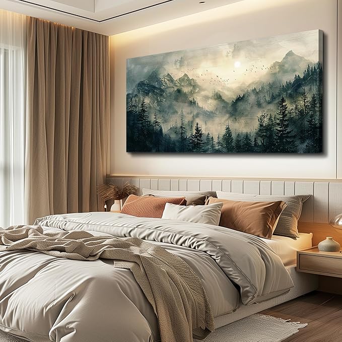 FUHAIHUA Canvas Wall Art For Living Room Framed Wall Decor For Bedroom Modern Office Wall Decoration Forest Fog Landscape Paintings Farmhouse Pictures Artwork Room Aesthetic Home Decor 20x40 In