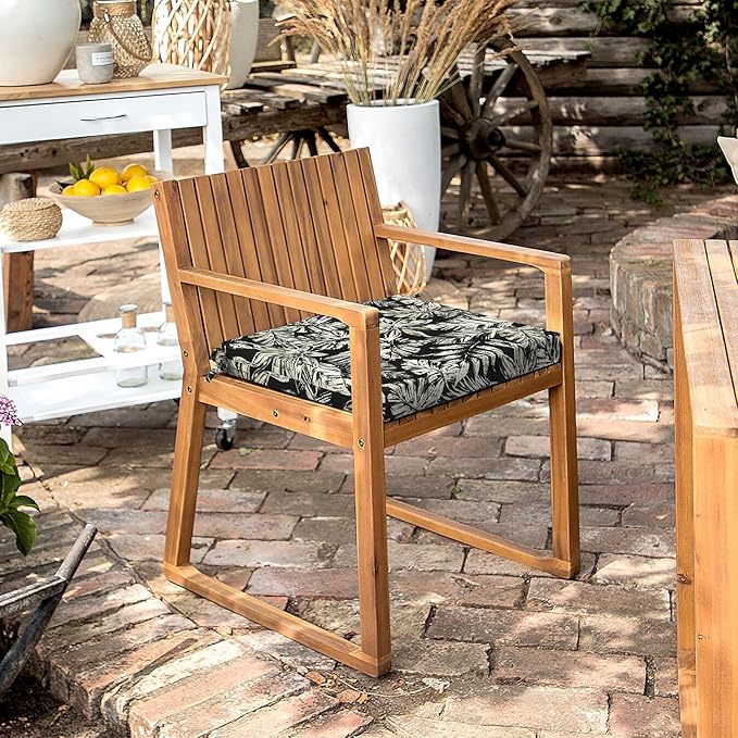 LVTXIII Outdoor Chair Cushions 18.5"x16"x2" Pack of 4, Water-Repellent Square Corner Memory Foam Seat Cushions with Ties for Garden Patio Furniture, Tropical Leaf Black