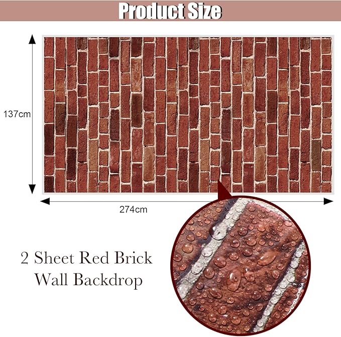 Chuangdi 2pcs 4.5 x 9 Feet Brick Wallpaper Peel and Stick Backdrop Tablecloth