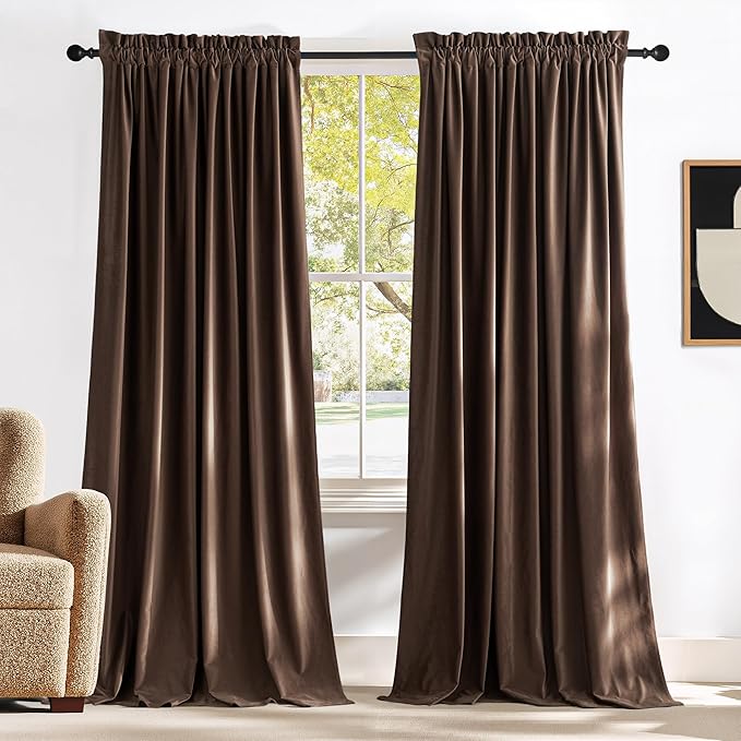 NICETOWN Brown Velvet Curtains, Thermal Insulated Sound Reducing Heavy Matt