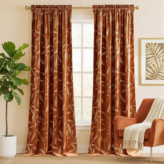 NICETOWN Burnt Orange Velvet Curtains 96" Long