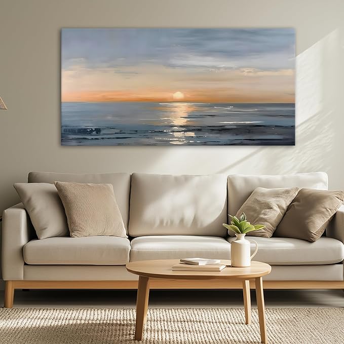 JLXART Landscape Canvas Painting Ocean Sunrise Wall Art Scenery Framed Artwork for Bedroom Office Home Decoration Art 20"x40"