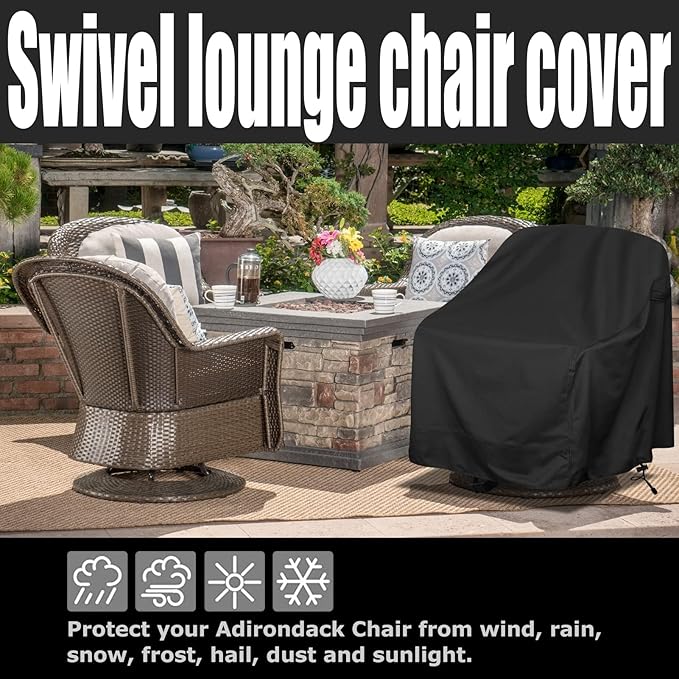 Outdoor Swivel Lounge Chair Cover, Fits to (29" W X 31" D X 38" H) Lawn Patio Chairs, 420D Tear-Resistant, UV Resistant, Waterproof for Furniture Covers