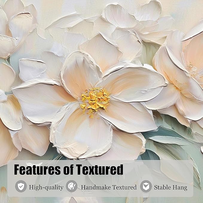 Anolyfi White Textured Flowers Large Canvas Wall Art