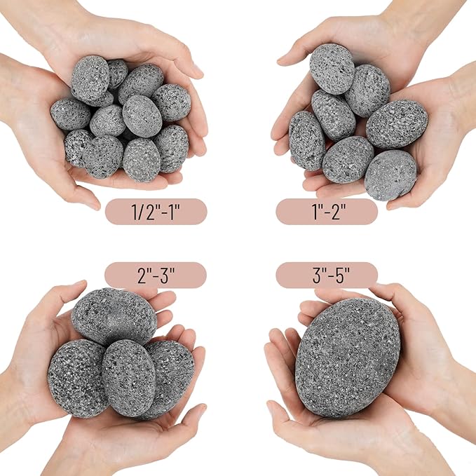 Skyflame 2-3 Inch Round Lava Rock Pebbles, Natural Tumbled Lava Stones for Indoor Outdoor Fire Pit | Fireplaces | Garden Landscaping Decoration | Cultivation of Potted Plants | 15 Pounds