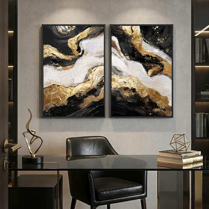 Framed Gold Abstract Wall Art Set of 2