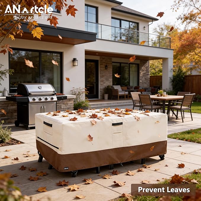 ANartcle Patio Furniture Covers 126L x 74W x 28H inch,600D Waterproof Heavy Duty Outdoor Furniture Covers,Outdoor Wicker Furniture Set with Swivel Patio Chairs General Purpose Furniture Cover,Beige