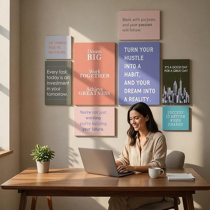 Office Motivational Canvas Wall Art Set of 8