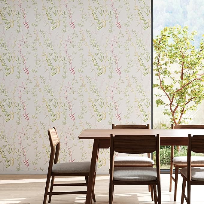 Timeet Floral Wallpaper Peel and Stick Botanical Wildflower Self Adhesive Wall