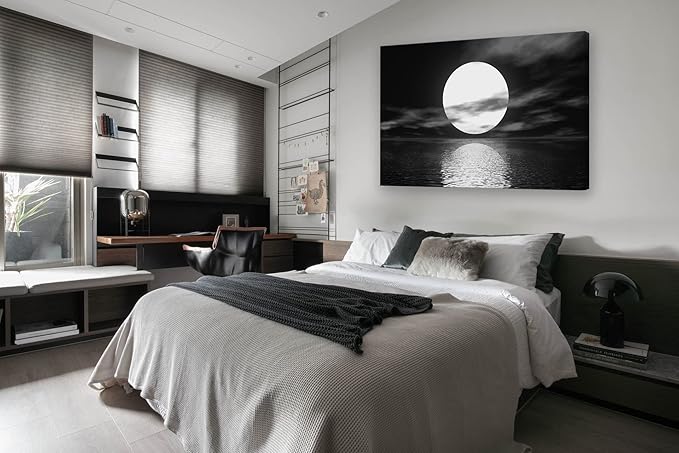 Cao Gen Decor Art S06469 Wall Art Canvas Sea White Full Moon in Night Picture