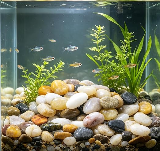 SIDONG 5 LB Mixed River Rocks, 0.3-0.5 Inches High Polished Pebbles for Indoor Plants, Aquarium Rocks Used in Fish Tank, Decorative Stones for Plants, Vases, Home Décor, Crafting, Garden Landscaping