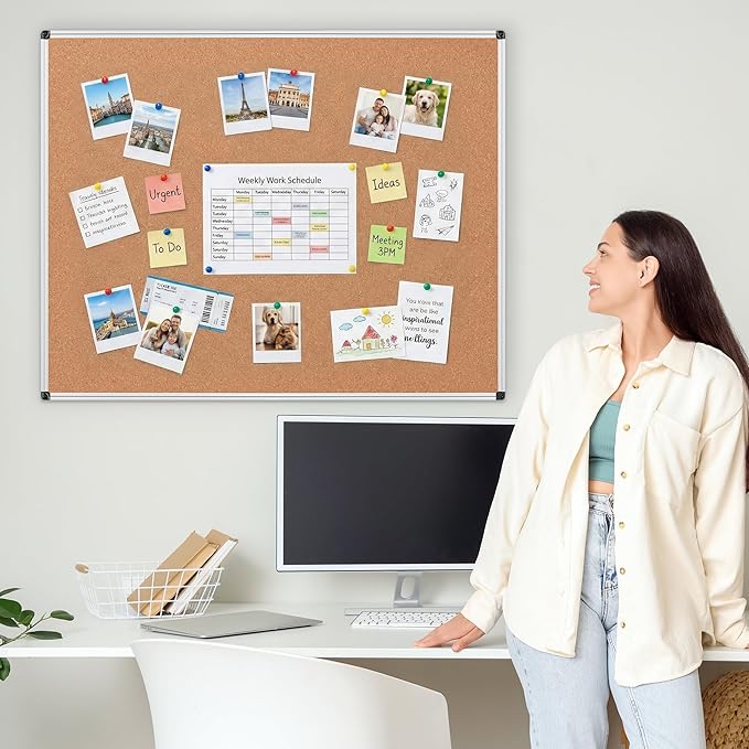 Large Cork Bulletin Board 48" X 48", Wall Mounted Notice Pin Board