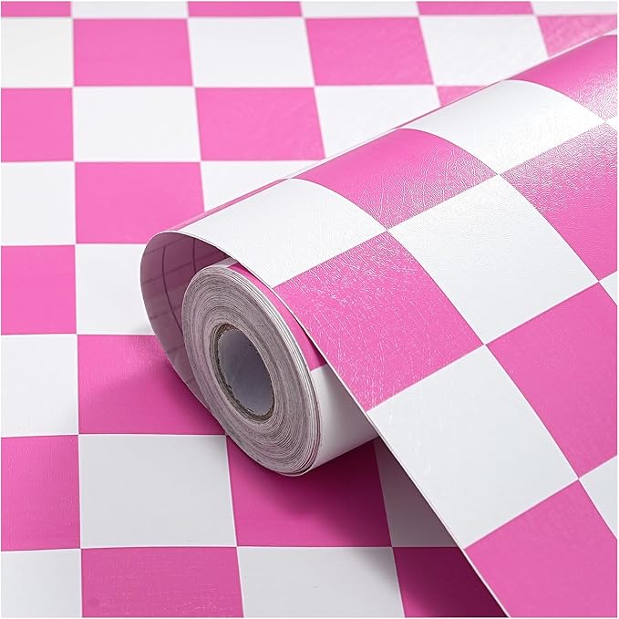 Modern Peel and Stick Wallpaper Pink and White Mosaic Checkered Contact Paper