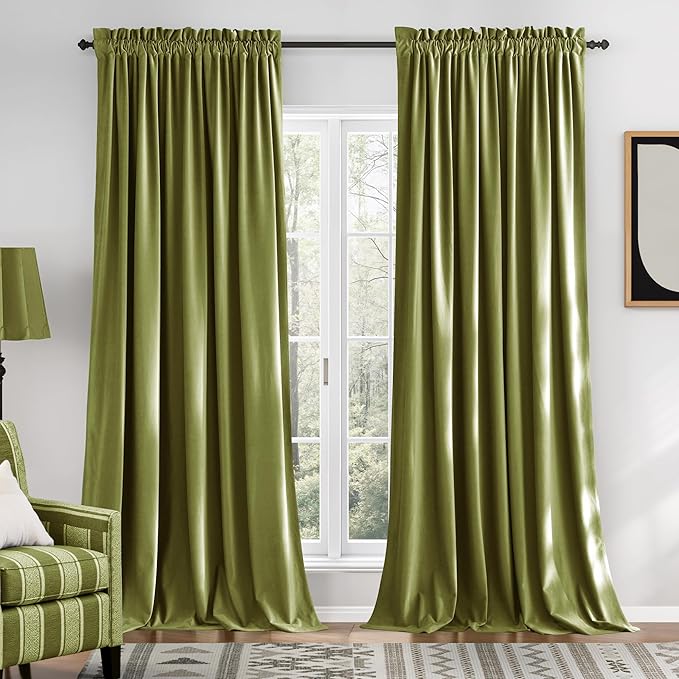 NICETOWN Moss Green Velvet Drapes 120 inch Long