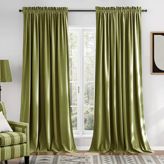 NICETOWN Moss Green Velvet Drapes 120 inch Long