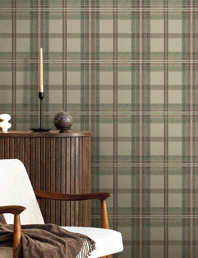 NextWall Harry & Grace Herringbone Plaid Premium Matte Non-Woven Peel and Stick